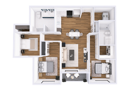 Floor plan for 3 beds, 2 baths, 1238 sqft